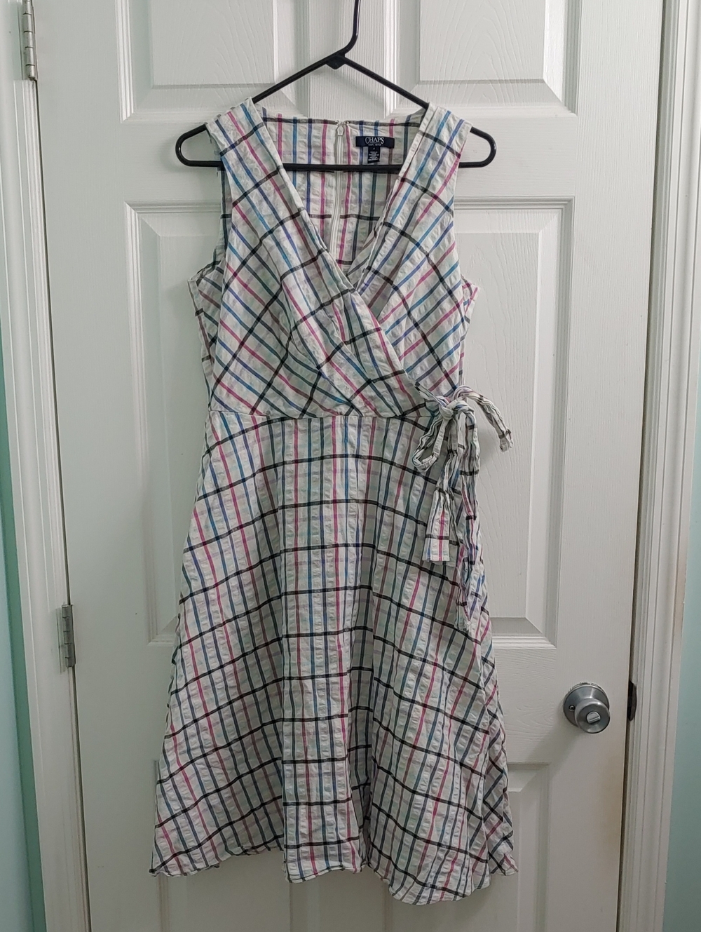 Chaps Ralph Lauren Dress Women's 8 White Plaid Faux Wrap